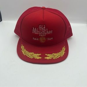 Vtg Old Milwaukee Beer Cap Race Team Nascar Mesh Snap Back Trucker Baseball Hat
